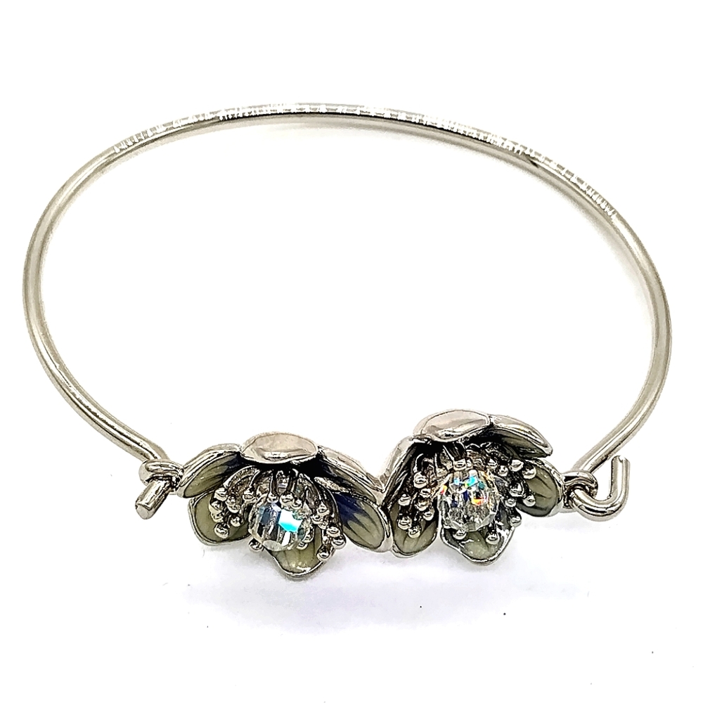 ONE MORE! Made with Swarovski Flower Eternal Bloom Hinged Cuff Charm Bracelet